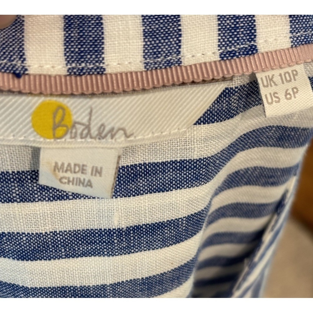 Boden Evie Blue White Striped Linen Short Sleeve Shirt Dress Pockets 6 P No Belt - Picture 9 of 11